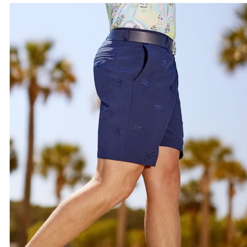 Original Penguin Pete Embroidered 7” Golf Shorts Black Iris - Sz 32